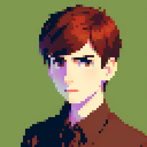 portrait, sprite art, young man, bitter, depressed, attractive, IT worker, casual, neutral