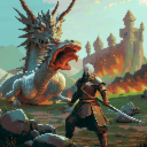 Lone warrior on a battlefield of dead bodies of men and dragons. Fantasy rpg. Medieval. Dark souls style.