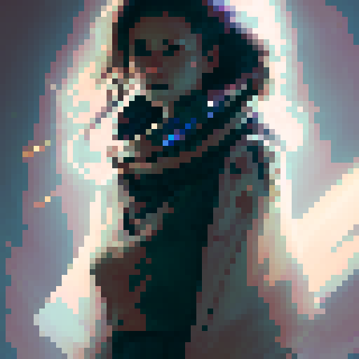 female warrior, light saber, tall robot, lasers from eyes, woods, monsters, innocent people, fantasy RPG