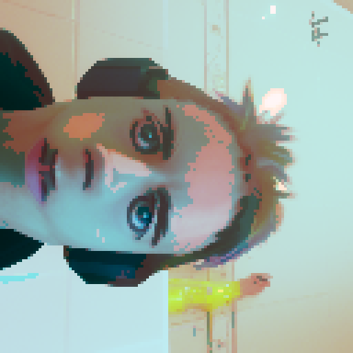 anime character, boy, hacker, neon green hair, wearing headphones, typing on a retro keyboard, surrounded by lines of code, glowing computer screen, pixel art, sRGB