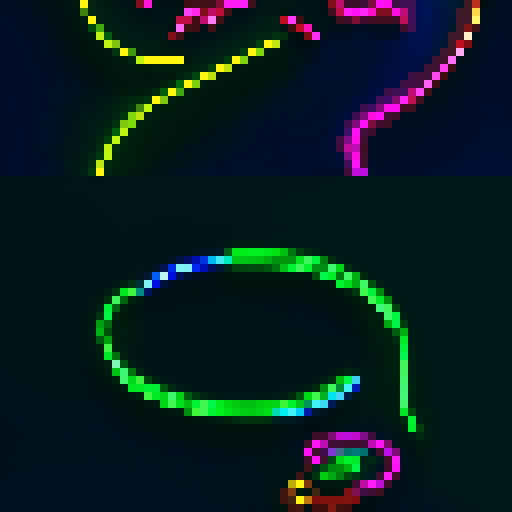 "Create a vibrant, 4k pixel art-style cryptocurrency logo with a mesmerizing spin effect that pops with neon colors and glows like a futuristic arcade game."