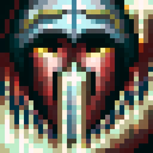 Close-up portrait of a game icon-style dumbbell with skillful 32x32 pixel art, featuring shiny metallic textures and bold, contrasting colors in sRGB.