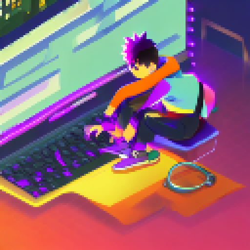 Person with spiky hair typing on colorful keyboard with a glowing screen showing a Python webpage with clickable elements, all rendered in a detailed watercolor art style with intentional brush strokes and vibrant colors, in 4k resolution, inspired by anime.