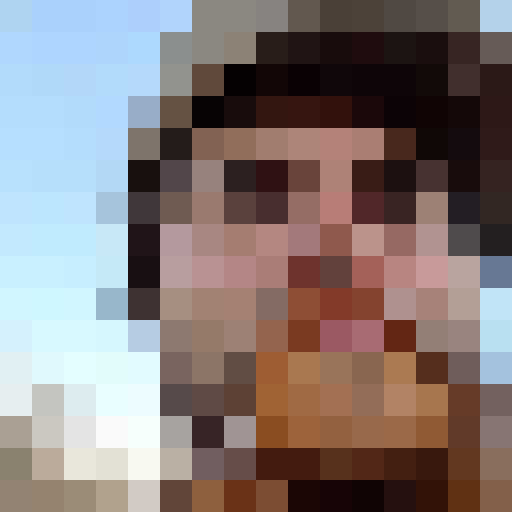 A dude with brown scruffy hair and a scruffy beard using a hunting horn