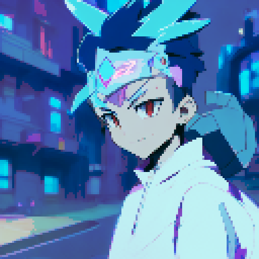 Ekko dashes through the neon-lit cityscape, wielding his time-manipulating device as he outmaneuvers the pursuing robots and leaves behind a trail of rainbow-colored afterimages in this anime-style action scene.