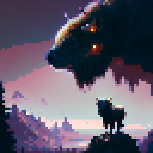 Majestic, Western, Illustrative, Rustic. Bison standing atop a rocky outcrop, overlooking a sprawling valley dotted with pine trees and wildflowers.