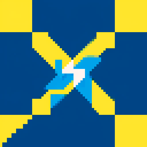 lightning bolt, pixel art, vibrant yellow and blue, thumder, sparks, clean and simple design, visually appealing, conveying power and electricity, easily recognizable icon, minimalistic style