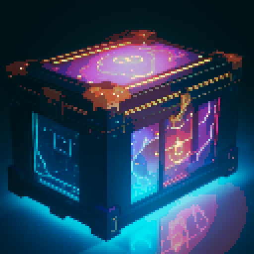 lootbox, outerspace, the heavens, sei network symbol, pixel art, sRGB, glowing celestial treasure chest