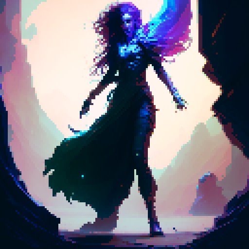 female necromancer, long dark hair, full body, action pose, swirling purple and green magic, mysterious ruins, ethereal glow, intricate staff, tight fitting flowing robes, intense gaze, dark shadows, ancient spellbook, fantasy Medieval RPG