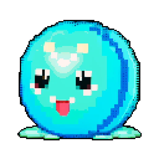 A larger, dazzling slime with a body made of semi-transparent, glittering gemstones. It has bright, sparkling eyes and a joyful smile, with light reflecting off its facets. No background.
