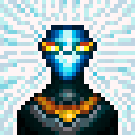 cyborg with laser beam weapon, game icon, 32x32 pixel art, sRGB, skill art, close up, portrait