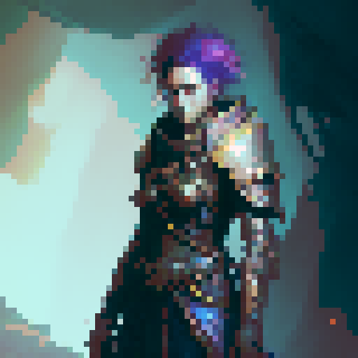 female water genasi half dwarf, red plate armor, flaming longsword, large stone tower shield with runes, low polygon style, simple colors