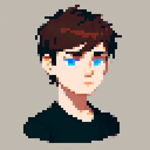 portrait, sprite art, young man, sad, narrow eyes, muted colors, depressed, neutral, eccentric