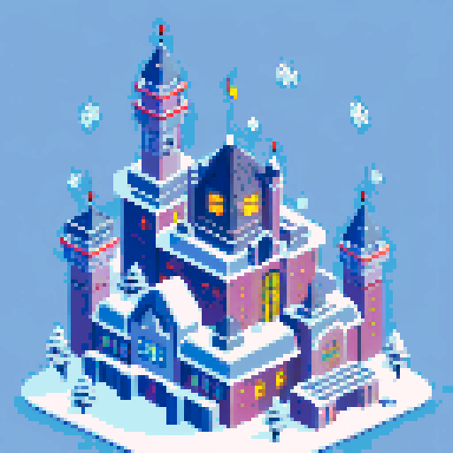 city in the woods, winterfell, futuristic buildings, pixel art, sRGB