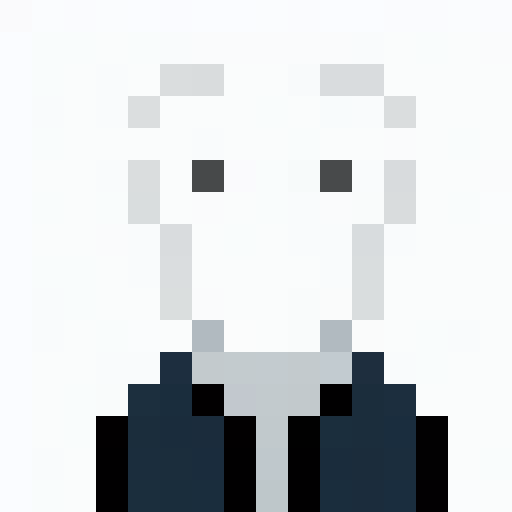 suit, tailored, black and white, sleek, minimalist, sharp lines, crisp edges, high contrast, iconic silhouette, 16x16 pixels, pixel art, close up, detailed stitching, button details, textured fabric, monochrome palette, bold shadows, small details, portrait, elegant, refined, timeless