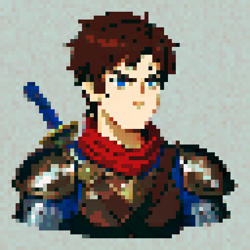 Fire emblem style soldier, stubble, brown hair, armor, sword, dragon, battlefield, pixel art, sRGB
