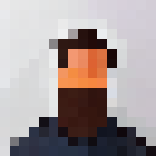 guy in front of white background with beard, rendered in 16x16 pixel portrait style