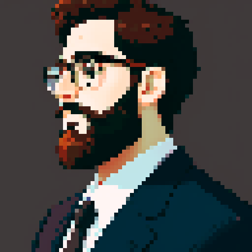 full portrait of a young, bespectacled, bearded man, who works for Amazon in Germany