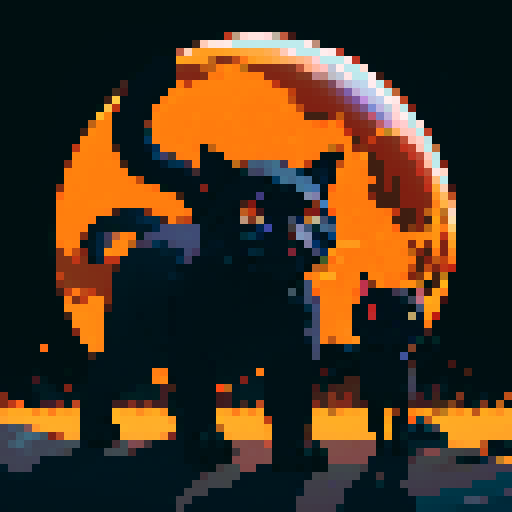 black cat with orange eyes, wandering through galaxies and space, surrounded by planets and comets, all depicted in sRGB and pixel art style