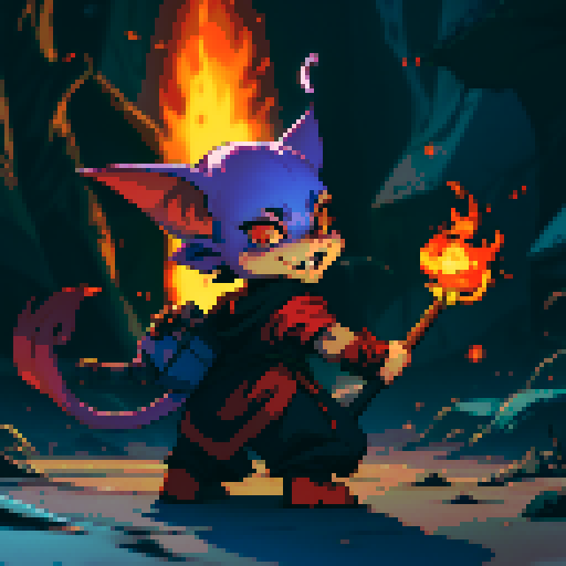 A fire imp. furry and gremlin-like