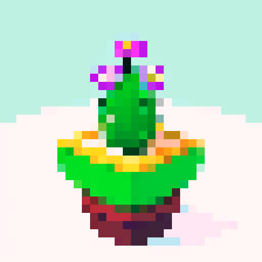 cactus with purple flower on top, close up, game icon, white background
