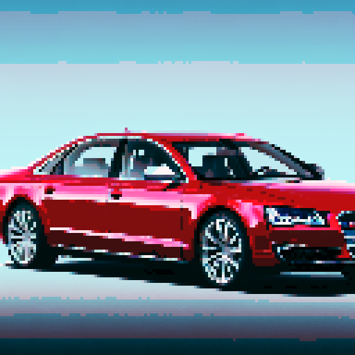 photorealistic Audi A8, centered, three quarter view, clean background, pixel art, sRGB