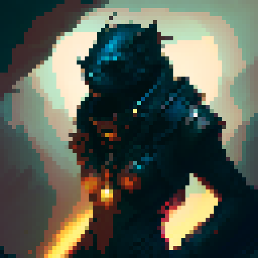 Dark, fierce, and stunning, a chimera with a blend of black and red, depicted in pixel art with vibrant sRGB colors
