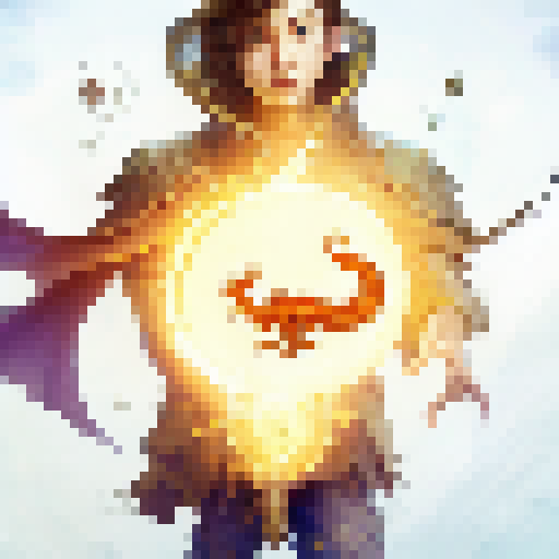 Dragon-slaying hero wielding a glowing sword battles a giant serpent in a mystical forest, surrounded by floating orbs and a castle in the distance.