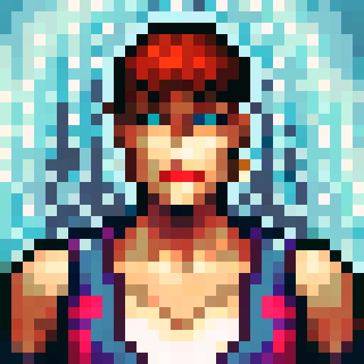 80s girl with mullet, punk rock aesthetic, cutoff tshirt, pixel art, sRGB, vibrant colors, rebellious attitude