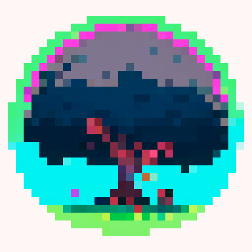 Tree, rendered in vibrant pixel art for a game asset in an earthbound style, png, white background, black outline