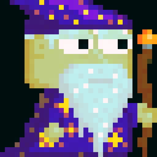 32x32 pixel art, sRGB, game icon, close up, skill art, portrait, Fresh Design, Legendary Wizard v2, Change Staff To Flying Book, Mythical Wizard, pixel art