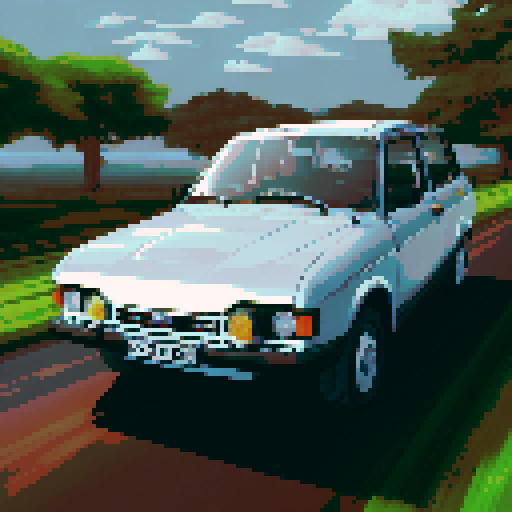 Photorealistic, centered Lada 2114in a three quarter view, right wheel in front, clean background, pixel art style with sRGB colors