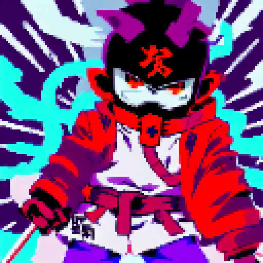 Shadowy rogue lurking in the neon-lit alleyway, sporting Yo-Hokki Style clothing and wielding a blade, ready to strike at any moment.