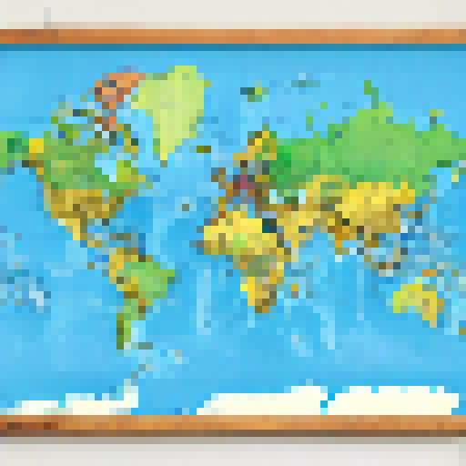 colourfull world map with large continent and ocean