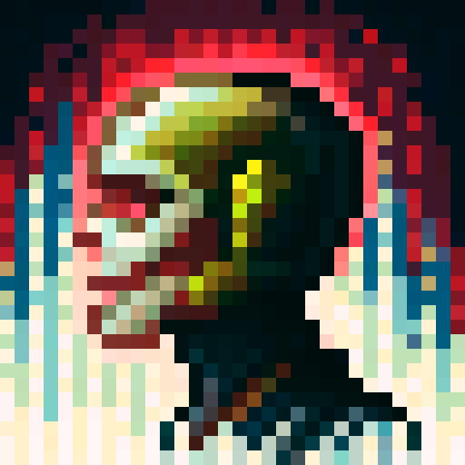 Storm strike, intense lightning bolts, swirling dark clouds, crackling energy, glowing eyes, fierce expression, dramatic shadows, jagged lines, vibrant colors, pixelated details, skill icon, dynamic composition, close-up of a warrior's face, 32x32 pixel art, sRGB palette, powerful and captivating game art