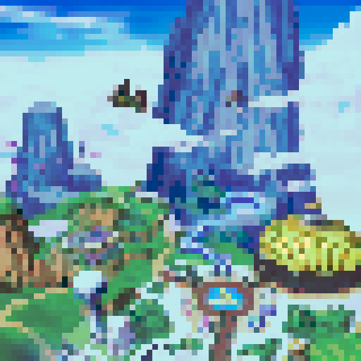 Goku charging his Kamehameha under a starry night sky, surrounded by vibrant, neon-colored energy streaks, against a backdrop of pixelated mountains and a glowing, pixel art moon