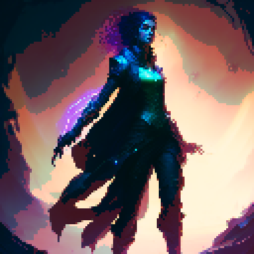 female necromancer, long dark hair, full body, action pose, swirling purple and green magic, mysterious ruins, ethereal glow, intricate staff, tight fitting flowing robes, intense gaze, dark shadows, ancient spellbook, fantasy Medieval RPG