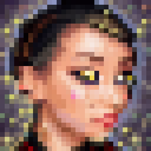 32x32 pixel art portrait of an Ariana Grande type with a close-up shot showcasing her game icon-worthy skills in a vibrant sRGB color palette.