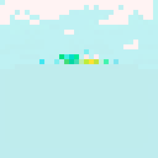 blue sky with fluffy white clouds, vibrant sRGB color palette, pixel art style, expansive background, picturesque landscape