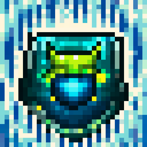 Space station AI portrait icon, vibrant colors, retro pixel art, detailed shading, futuristic design, glowing eyes, metallic texture, 32x32 resolution, sRGB palette, close-up view, skillfully crafted, intense expression