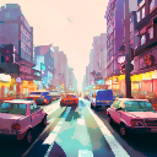 Busy streets filled with vibrant, neon-lit skyscrapers, bustling crowds of people in stylish attire, and elegant architectural landmarks, all captured in a sweeping landscape portrait