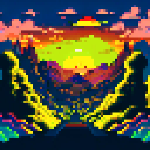 Asriel's tragic backstory unfolds: glowing golden flowers, a desolate underground world bathed in muted blues and purples, a young Asriel transforming into a fearsome creature, tears streaming down his face, a dimly lit corridor leading to a hauntingly beautiful castle, and a silhouette of Asriel standing alone on a cliff overlooking a vast landscape of rolling hills and a setting sun