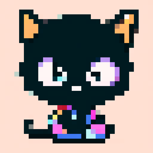 Cat, playful, vibrant colors, pixelated fur, expressive eyes, whiskers, paws, tail, retro video game style, 8-bit graphics, animated movement, dynamic poses, nostalgic vibes, low-resolution, sRGB color palette, detailed pixel art, lively and energetic, pixel sprites, iconic feline charm, whimsical atmosphere