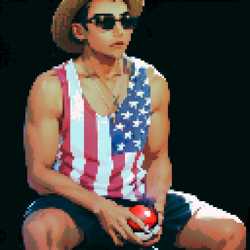 young adult male with holding a pixelated pokeball