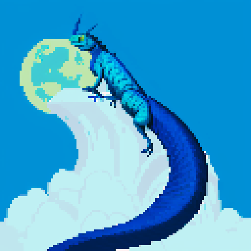 blue and white basilisk looking at the moon hoping to reach their one day 