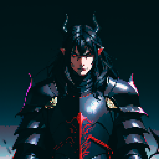 black armor, sexy, long black hair, male knight, man, demon knight, demonic wing, horns, black hair, black armor, dark background