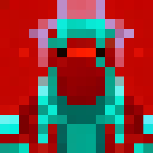 Teal colored demon head, game icon, 16x16, pixel art, close up, portrait, sharp teeth, fiery eyes, horns, sinister grin, jagged edges, glowing aura, menacing expression, sprite. 