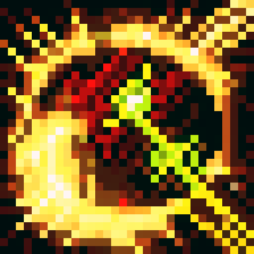 2D Minecraft texture for a fire-themed bow weapon with flames on it on a blank background