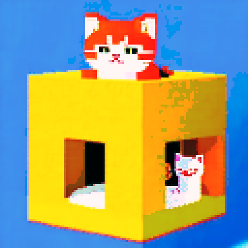 cat tower, multiple cats, pixel art, 2 dimensional