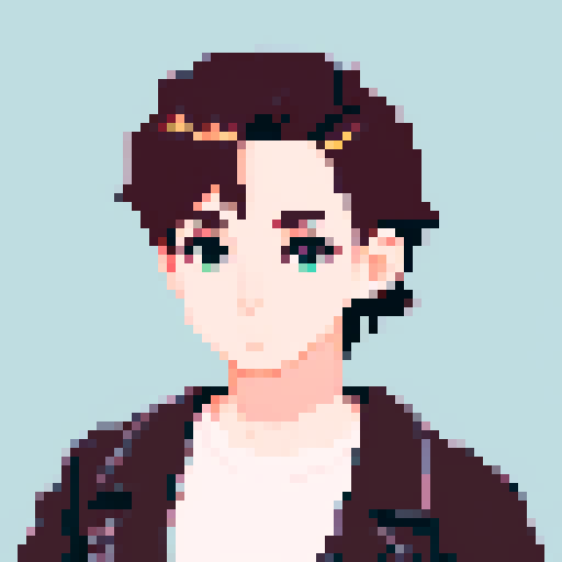 portrait, sprite art, gender neutral, nonbinary, barista, trendy, queer, cozy, cute, soft eyes